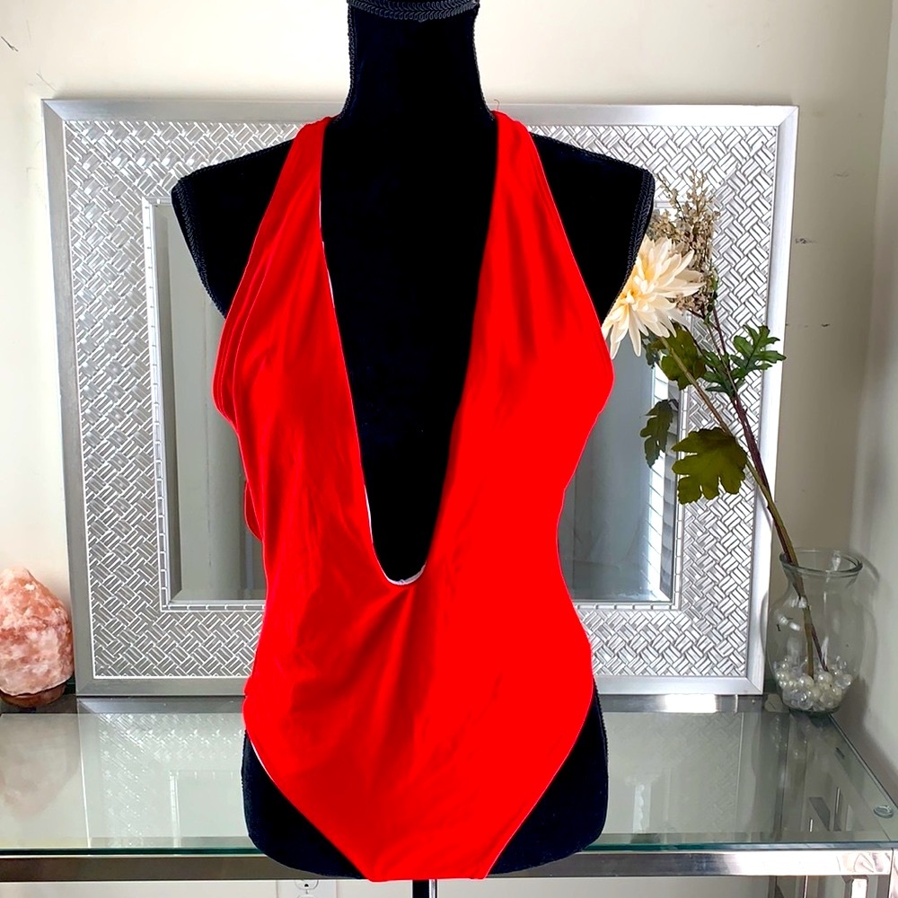 Lovely Wholesale Red Low Cut Swimsuit